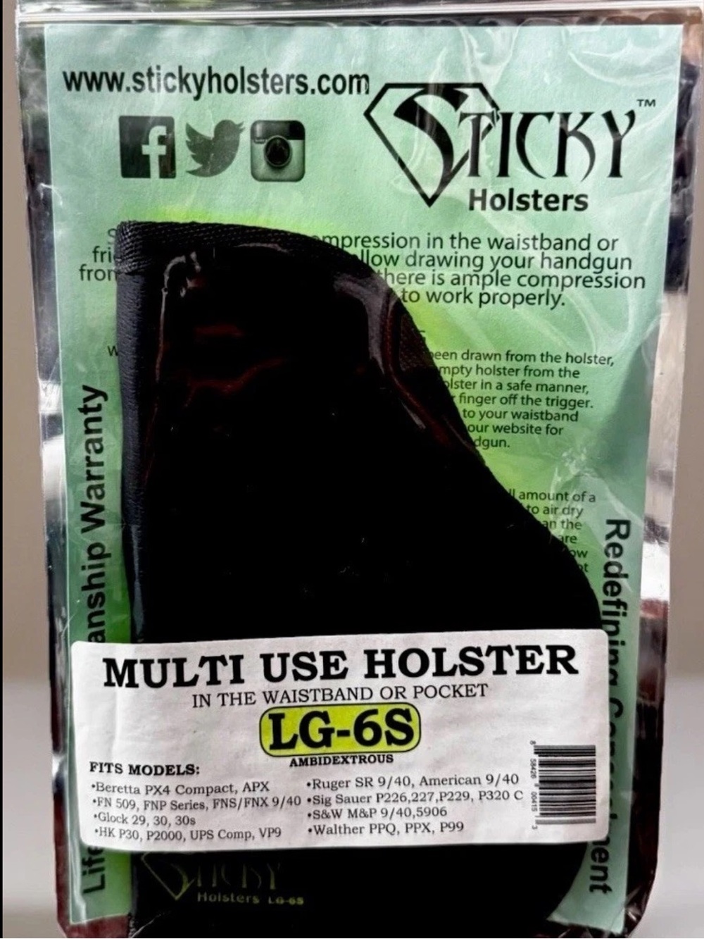 Sticky Holsters LG-6S Ambidextrous IWB Pocket Holster Multi-Use Conceal Carry US